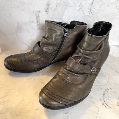 Rieker Anti Stress Zip Ankle Boots Women EU 42 US 8.5 Gray Olive Green Leather