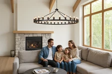 Wagon Wheel Chandelier 28-Light 53-Inch, Black Round Rustic Farmhouse Chandelier