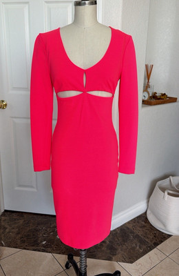 Alexander Wang Pink Size 2 Nylon Bodycon Scoop Neck Long Sleeve Cutout Dress