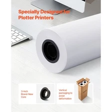 Wide Format Paper, 30 in x 500 ft Plotter Roll, 2 Rolls CAD Bond Rolls with 3 in