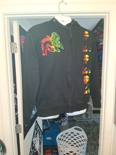 Bob Marley One Love Hoodie Black Rasta Color Size Large