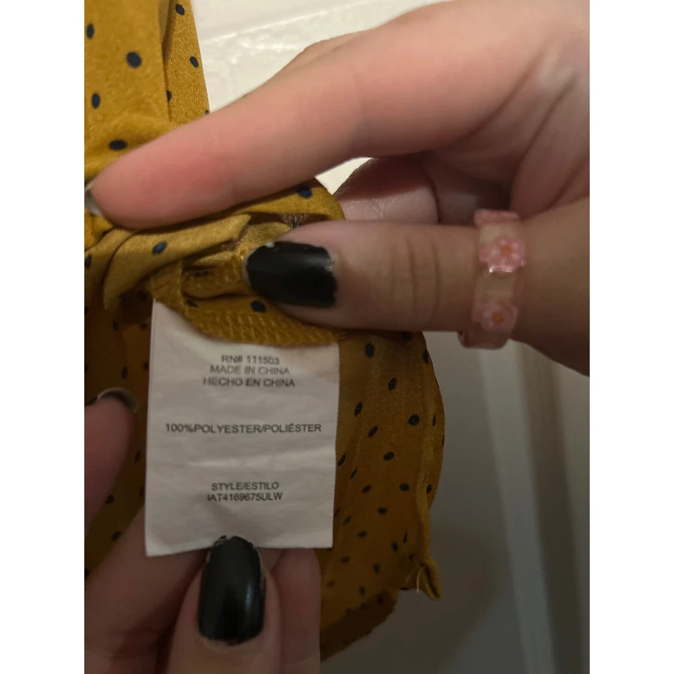 Lily White Polka Dot Blouse Women's Size Small Mustard Yellow Top Crossover - Image 3 of 4