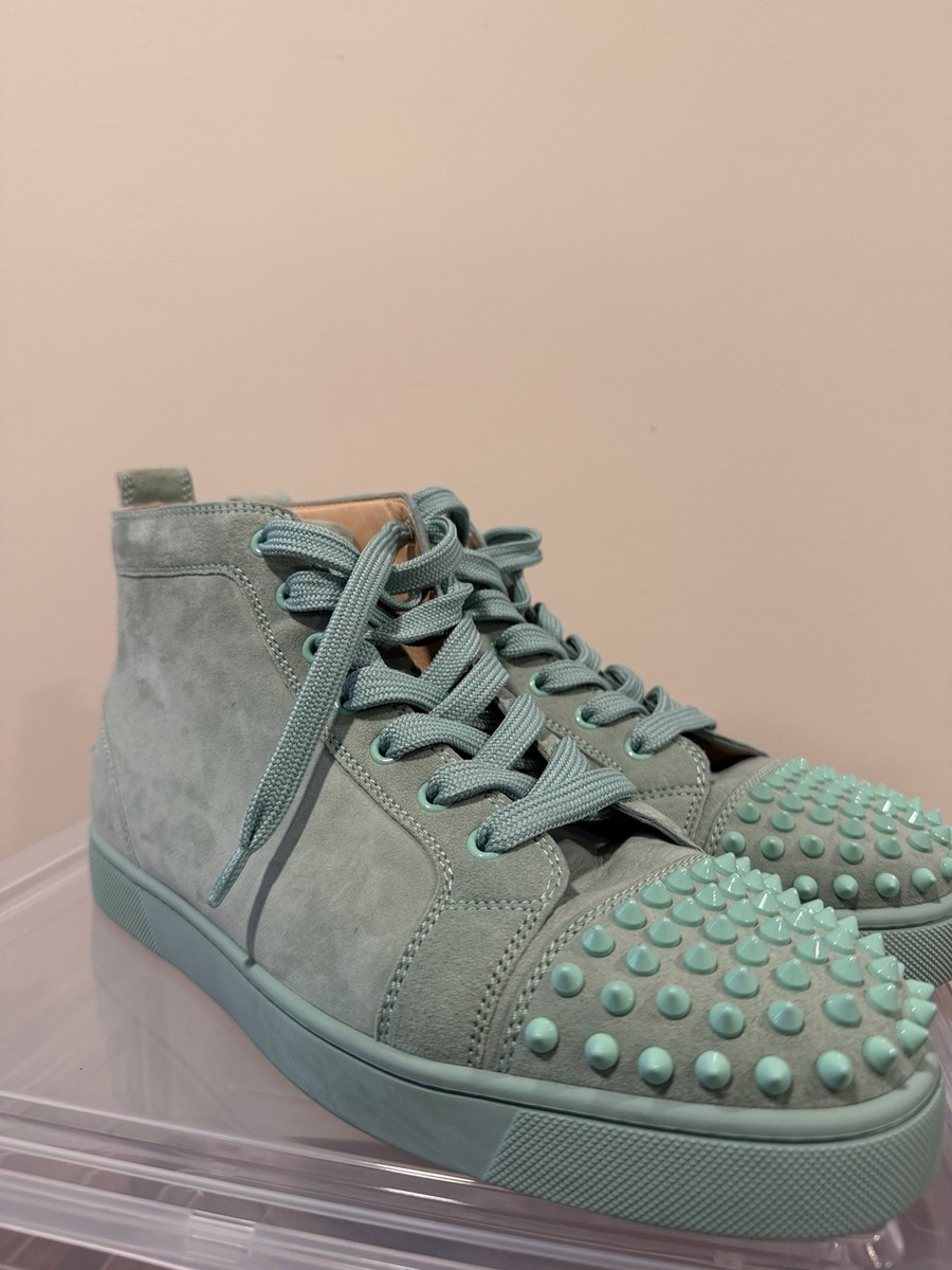Christian Louboutin Light Green Suede Spiked Men's Sneakers EU 42