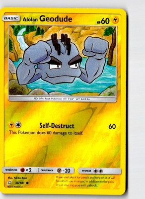 Alolan Geodude 34/181 Common Team Up Pokemon Reverse Holo Lightly Played