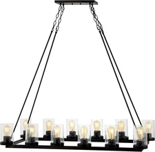 12-Light Seeded Glass Oil-Rubbed Bronze Farmhouse Linear LED Chandelier-45.5”