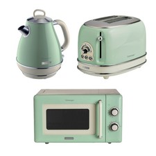Ariete Breakfast Set, Retro 2-Slice Toaster, Kettle & Microwave, 2000w, Green