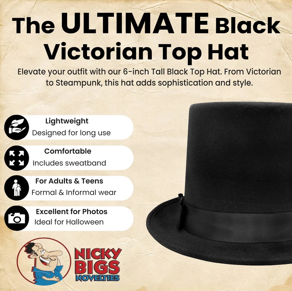 Disfraz de esmoquin victoriano formal de fieltro de lana alto de lujo negro Dickens Foto 2 de 4