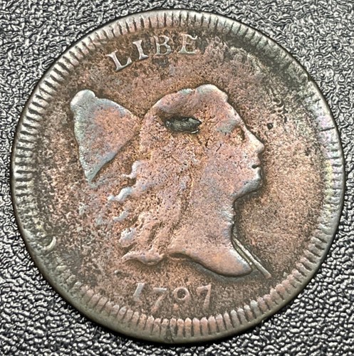 1797 Liberty Cap Half Cent Plain Edge 1/2c Rare Coin VF Details Cleaned Bent