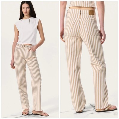 NWT Rag & Bone $298 Shea High Rise Relaxed Straight Tan Stripe Jeans Size: 25