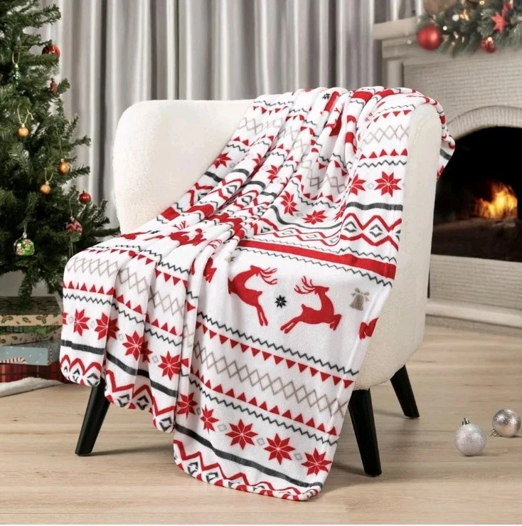 Manta Navidad SUPER SUAVE Sherpa Microfibra Rojo/Blanco 50"x60" TOTALMENTE NUEVA Foto 4 de 4