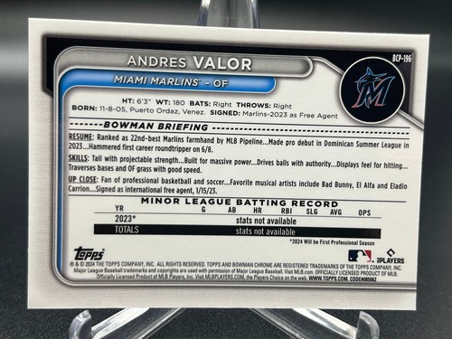 2024 Bowman Chrome ANDERS VALOR SPECKLE REFRACTOR /299 1ST #BCP-196 - Picture 2 of 2