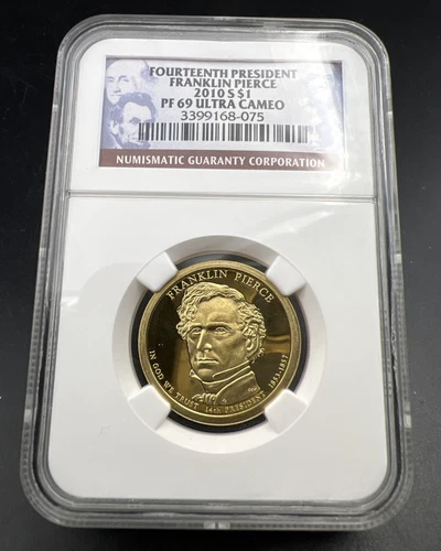 2010 S $1 Franklin Pierce Presidential Dollar Coin NGC PF69 UCAM Proof #075
