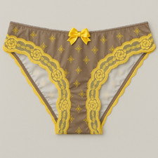 E et D 105311 Floral Lace Bikini Briefs Satin Sheer Mesh Embroidery Bow Sz L XL