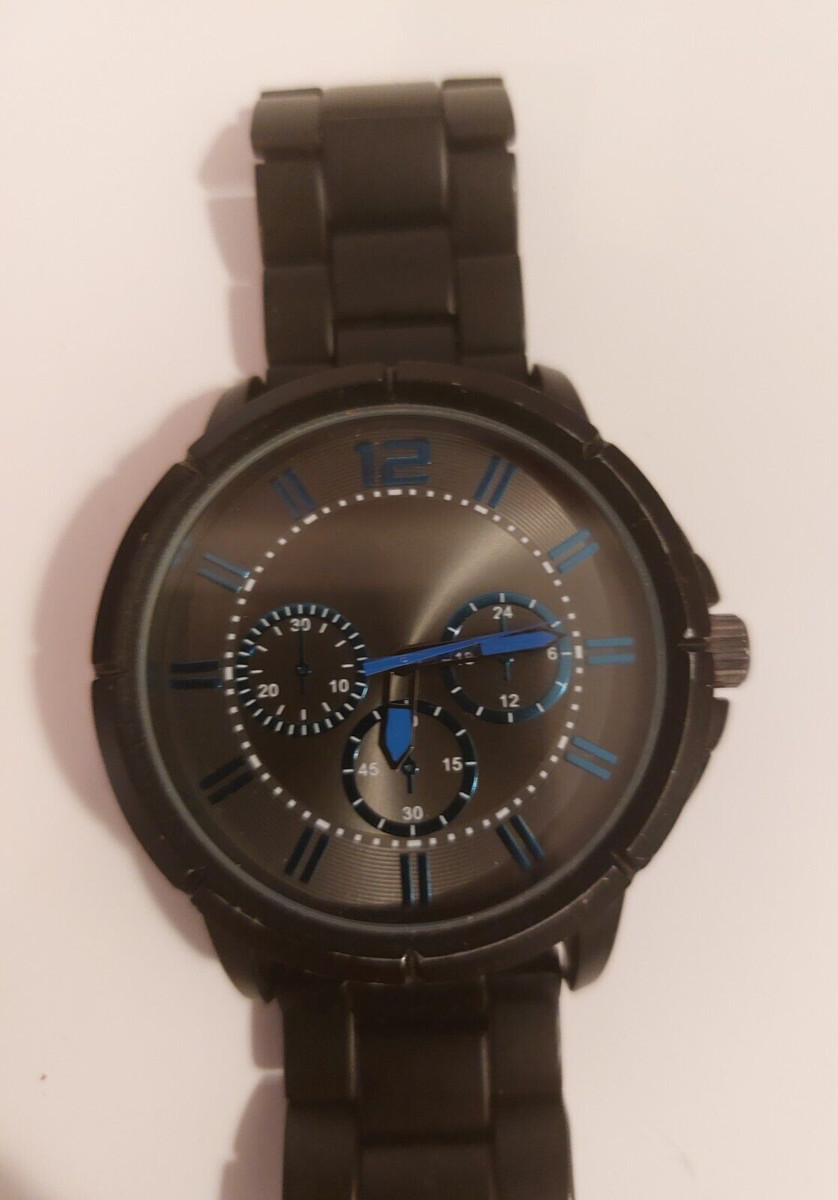 FMDAL856, IF281 Mens Large Watch Black Face Blue Accent Stainless 