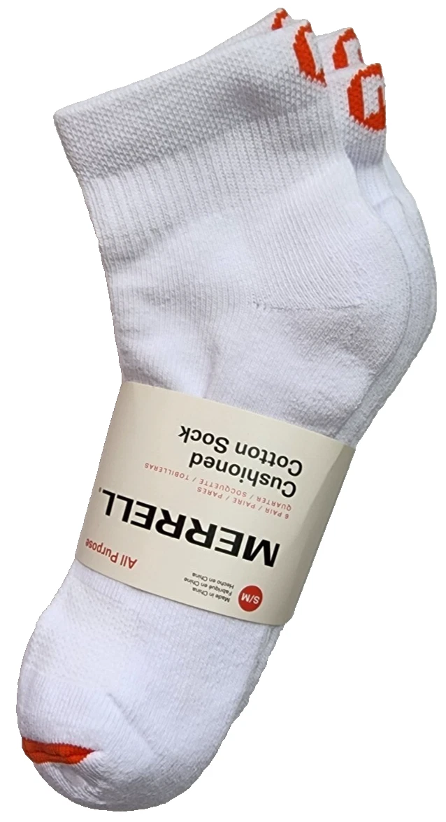 Merrell Cushioned Quarter White Cotton Socks 6 Pairs Size S/M Women 5 - 9.5