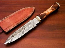 Lot Of 10 Hand Made Damascus Steel Double Edge Knife with Combination Wood (HK)