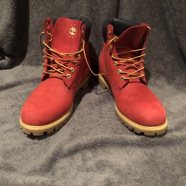 red timberlands men's boots