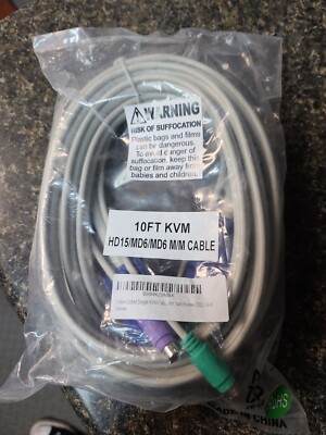 10Ft KVM Cable SVGA VGA HD-15 Pin PS/2 Mouse Keyboard MDIN-6 Pin PC Male M/M
