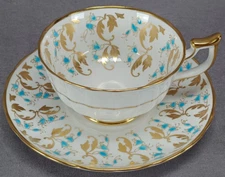 Royal Chelsea 3114A Turquoise Enamel Floral & Gold Tea Cup & Saucer