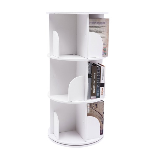 Modern 3 Tiers 360?? Rotating Stackable Shelves Bookshelf Organizer White NEW - Picture 14 of 23