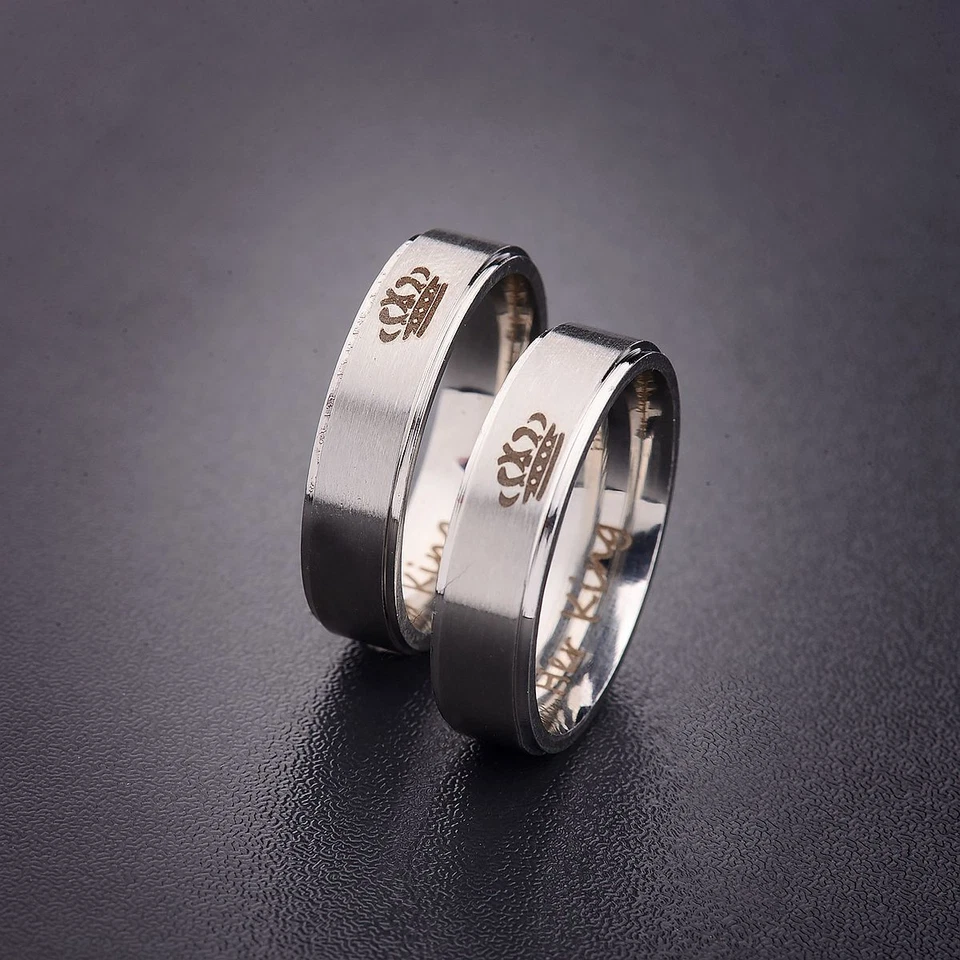 Fashion His King & Her Queen Stainless Steel Ring Sets Couple Wedding Rings Set - Image 2 of 4