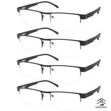 Reading Glasses Mens Womens Square Spring Hinge Unisex 4 Pack New Style Look