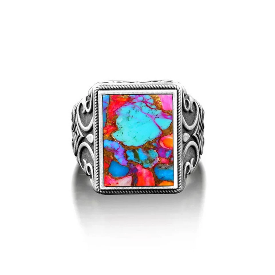 Anillos otomanos hechos a mano de piedras preciosas de plata 925 turquesa cobre rosa MR#370 Foto 2 de 4