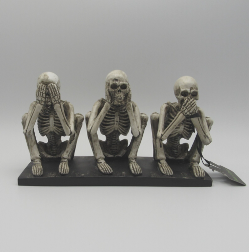 SKULL & BONES HALLOWEEN SKELETON FIGURINE/STATUE HEAR SEE & SPEAK NO EVIL SPOOKY