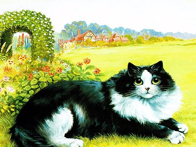Cat in the garden Accent Tile Mural Kitchen Bathroom Wall Backsplash Ceramic 8x6