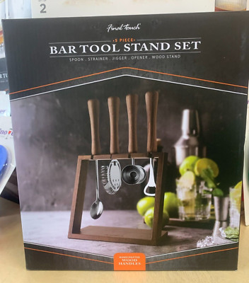 Final Touch Bar Tool Set with Stand! Jigger Spoon Hawthorne Strainer Bottle Open