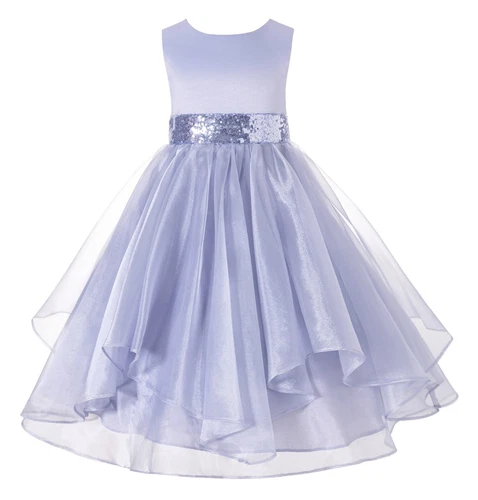 Wedding Asymmetric Ruffles Satin Organza Flower girl dress Elegant Pageant Party