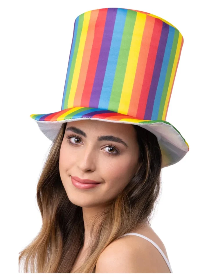 Deluxe Pride Regenbogen Streifen Zylinder Erwachsene Festival Karneval Kostüm - Bild 1 von 1