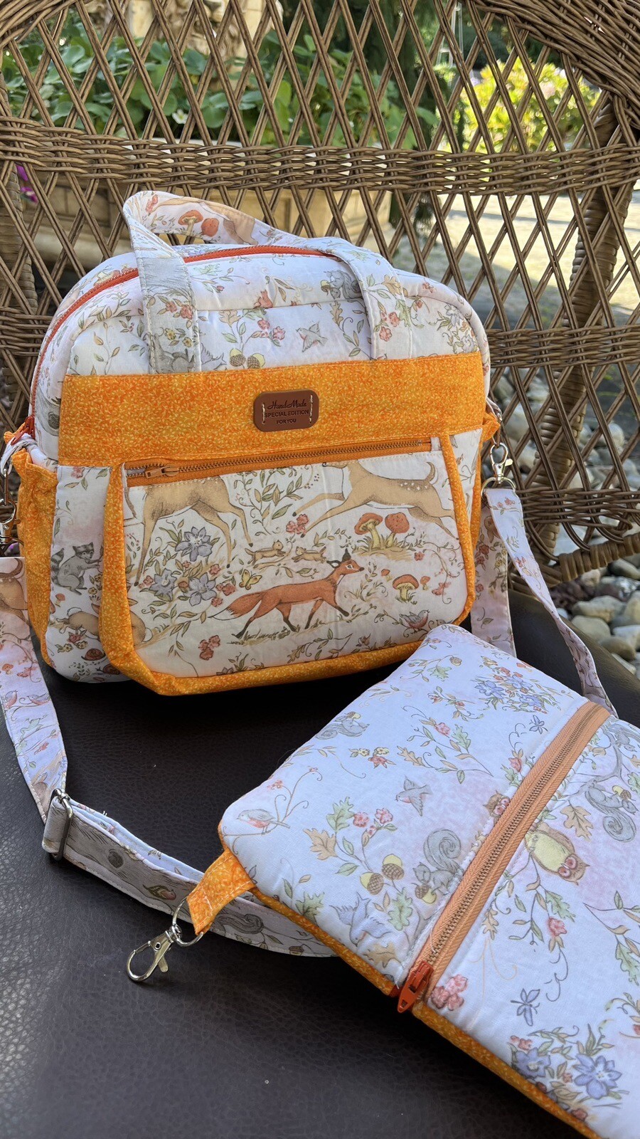 Handmade Animal Print Cotton Diaper Bag with Removable Organizer 13x9x5-image