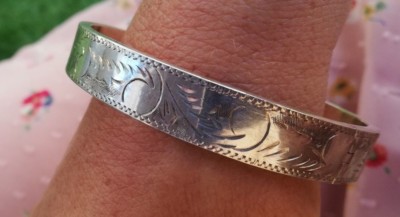 Bracelet Jonc En Argent Massif 925 - Style Art Nouveau / Déco Tank - Ancien / Vintage