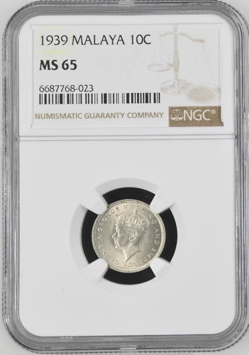 Malaya 10 Cents 1939 NGC MS 65