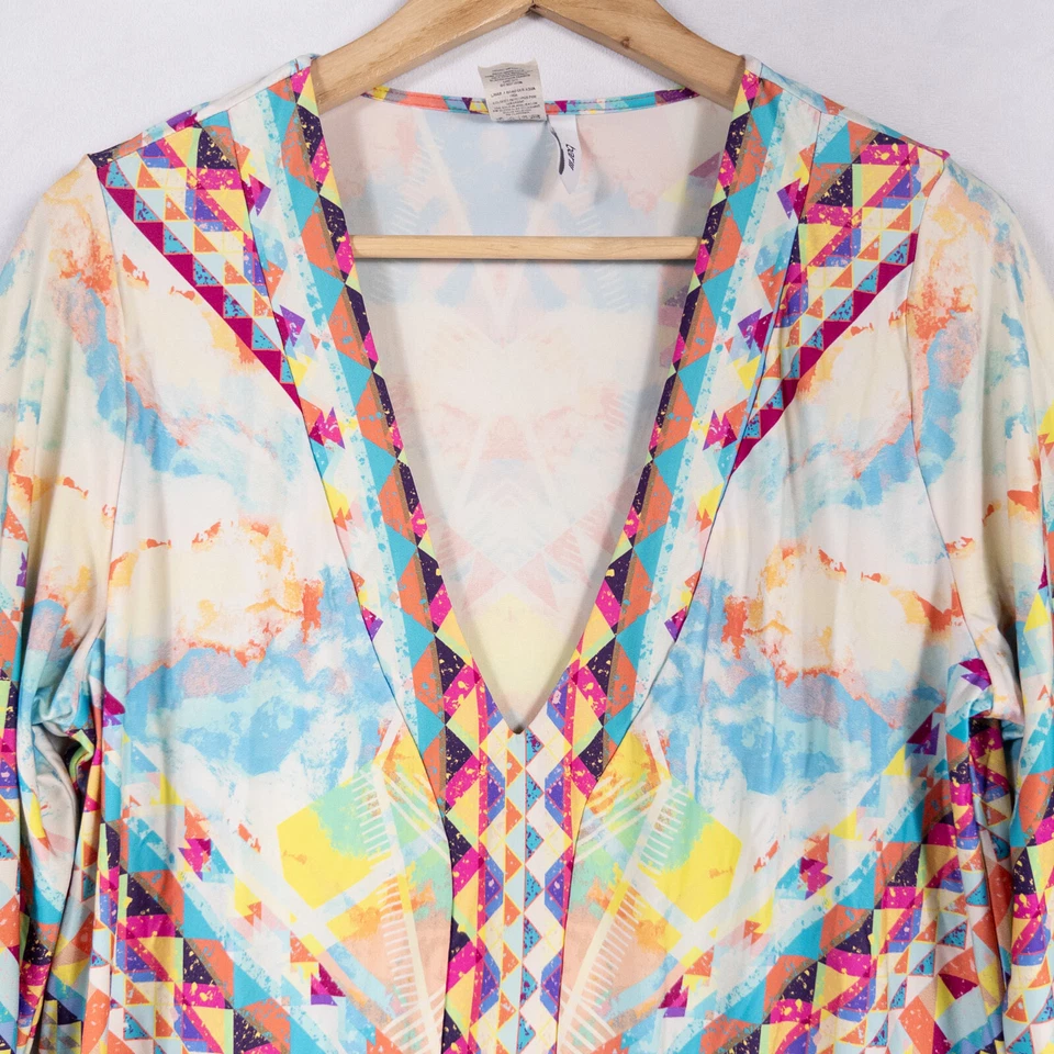 Vestido Bar III Feminino Tamanho Pequeno Multicolorido Estampa Geométrica Malha Elástica Mini Boho - Imagem 2 de 4