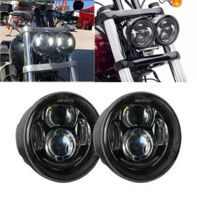 For Harley Dyna Fat Bob FXDF 08-15 4.65 Inch Twin Dual Motorcycle LED Headlight