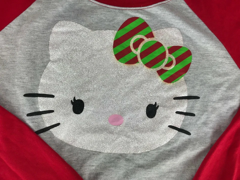 Hello Kitty Long Sleeve Shirt Holiday Christmas Red Sleeves Gray Girl's Lg 11-13 - Image 2 of 4
