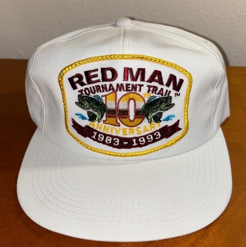Red Man Tobacco Vtg 90’s Hat Cap Tournament Trail Bass Fishing Snapback Patch