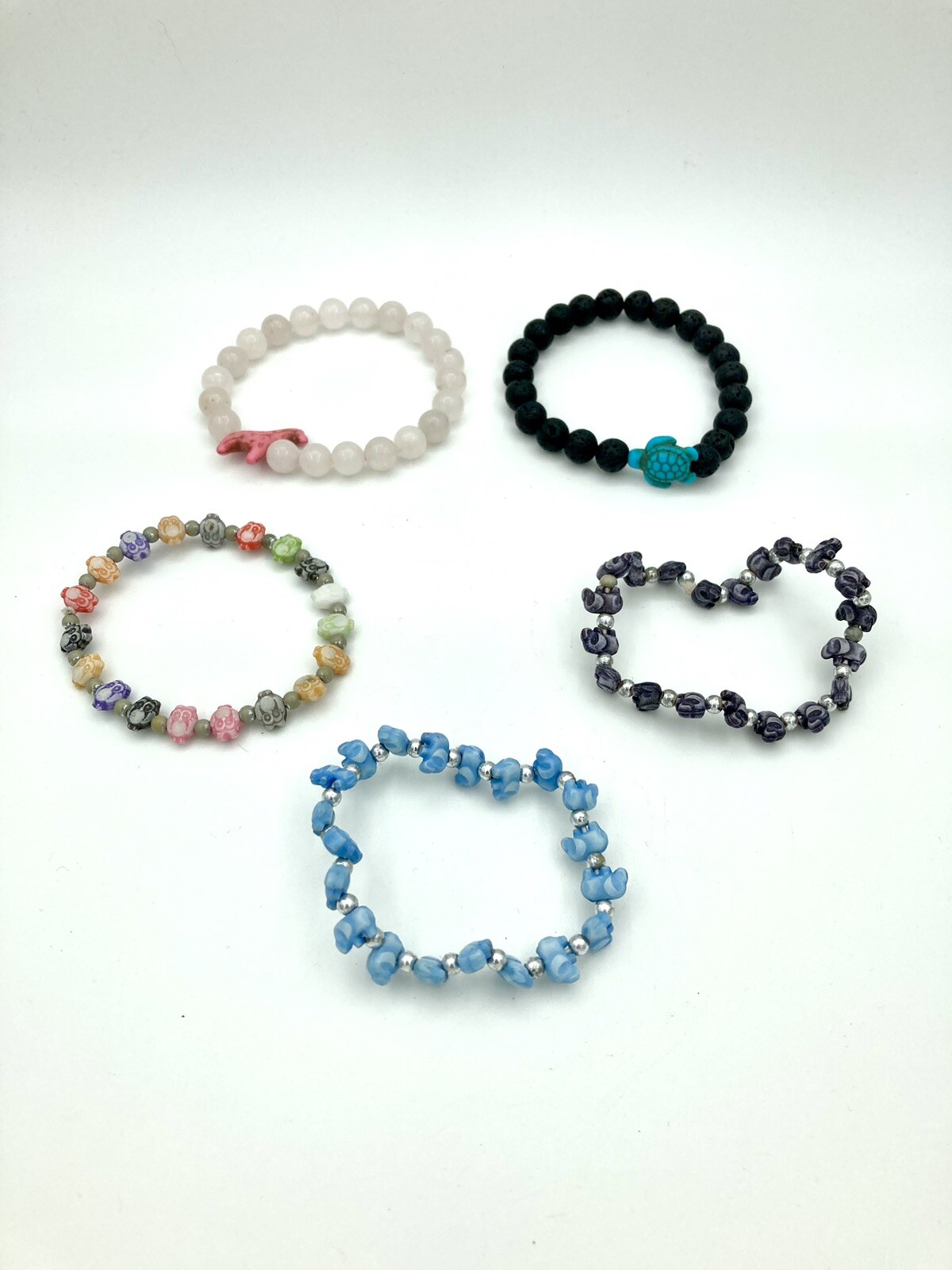 Beautiful Lot Of 5 Animal Themed Bracelets - Turtle, Giraffe, Elephant, Owl