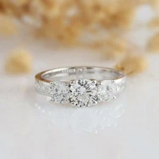 2.10Ct White Round CZ Three Stone Engagement Ring Solid 925 Sterling Silver