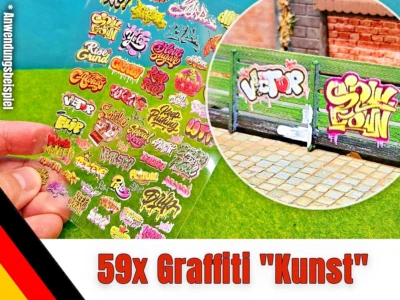 3D-SCALE 59x Set Graffiti "Kunstwerke" & Schmierereien – Für Spur H0, N und TT