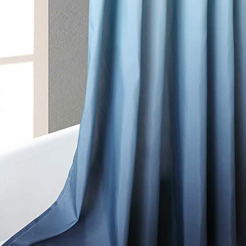 PAEOT Navy Blue Ombre Shower Curtain - White Wavy Stripe Design, 72x72 Inch, Polyester Fabric With 12 Hooks
