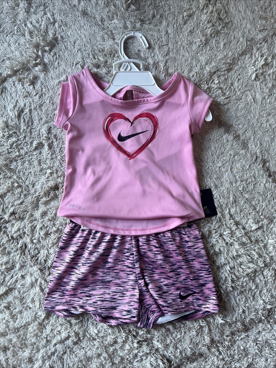 Nike Baby Girl Shirt Shorts Set ~Pink, Gray, Black White~DRI