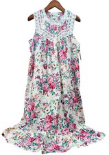 Vtg Cottage Nights Women M Nightgown Sleeveless Floral Granny Core Ruffle Sears