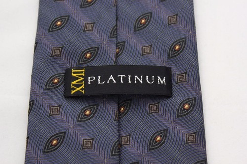 XMI PLATINUM Silk Tie. Eye Catching Gray with Yellow Oval Dot - Picture 2 of 3