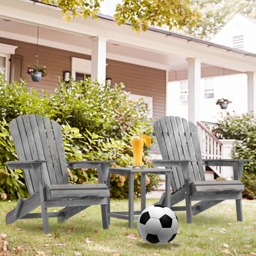 Set of 2 Folding Adirondack Chair Outdoor Patio All Weather Fire Pit Chairs Wood - Picture 2 of 12