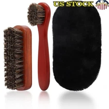 Leather Shoe Brush Set Horsehair Polishing Gloves Cleaning Kit Shoes Boots New