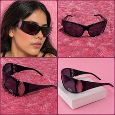 Oversized Wrap Women's Sunglasses Black Frame Purple Lenses Fashion