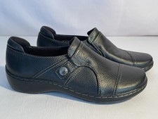 New Clarks Womens Size 7 M CORA POPPY Black Tumbled Leather Slip On Shoes